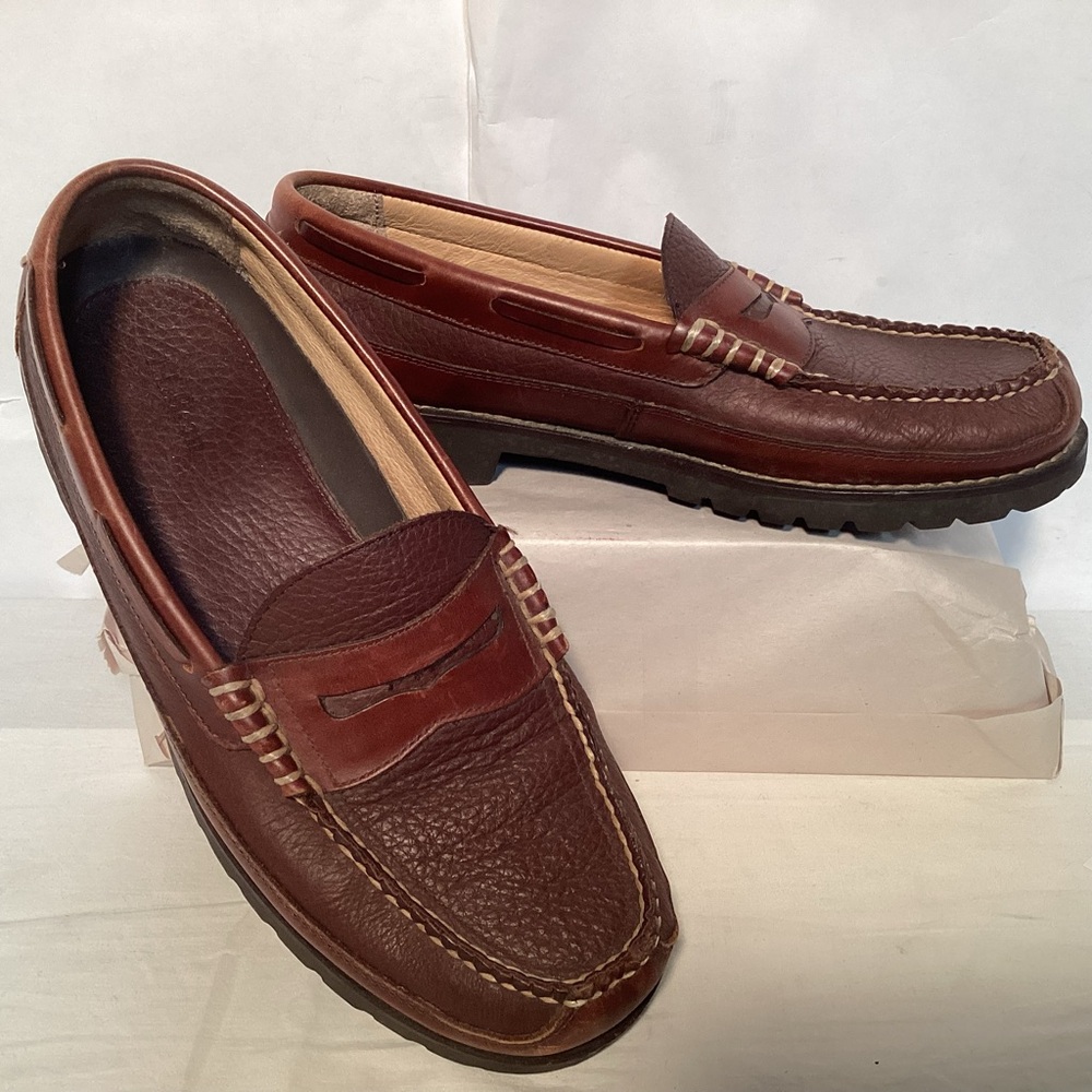 Handsewn L.L. Bean Allagash Bison Brown Leather Penny Loafers Men’s Size 10 1/2 - Picture 2 of 10